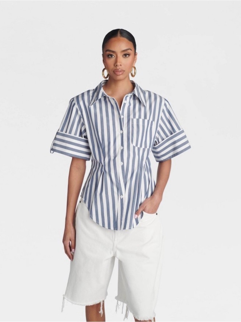 KBB by KAHLANA Women's Short Sleeve' The Hourglass Button-Down Shirt - XXS NWT